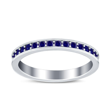 Full Eternity Stackable Band Wedding Ring Simulated Blue Sapphire CZ 925 Sterling Silver